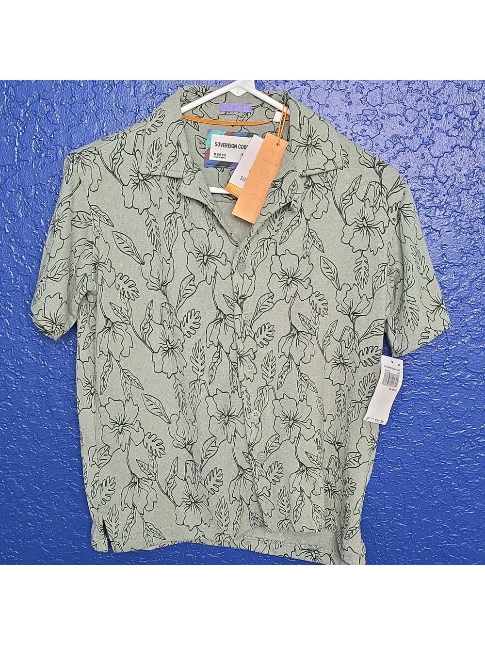 Sovereign Code Men's Green Floral Short Sleeve Button-Up Collared Shirt Size M